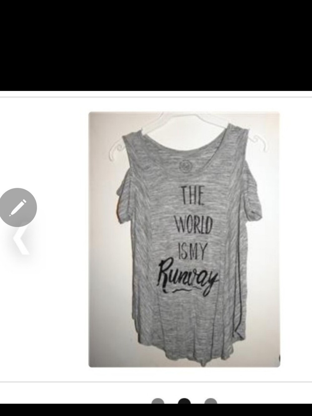 SO Girls THE WORLD IS MY RUNWAY Gray Cold Shoulder Graphic Shirt sz 16 (NEW)